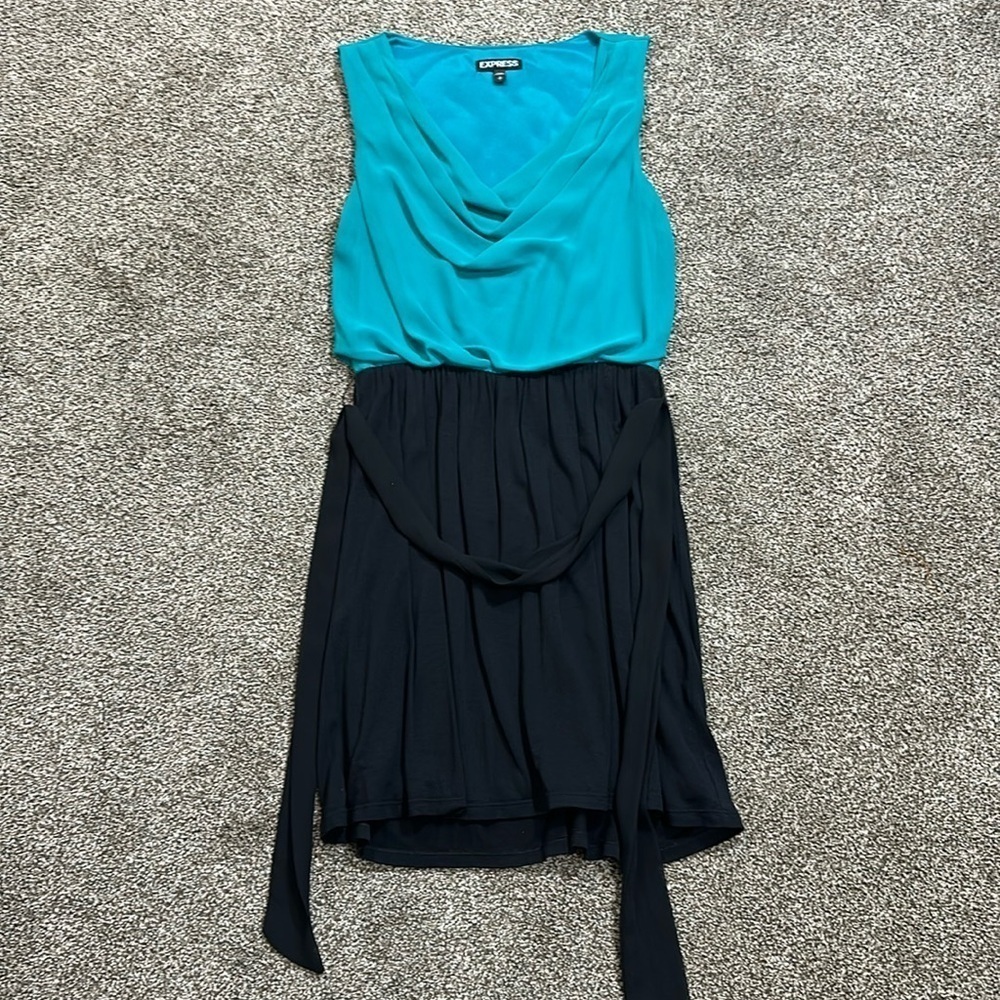 Express Teal and Black Sleeveless Fit-and-Flare Dress ⭐️⭐️